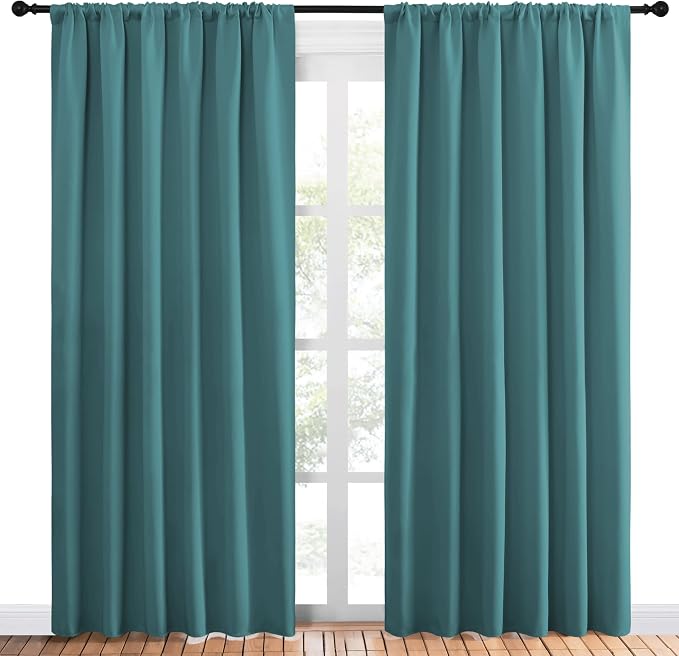 NICETOWN Living Room Curtains, Window Curtain Panels, Thermal Insulated Solid Rod Pocket Blackout Draperies/Drapes (Sea Teal, One Pair, 70 by 84-inch)