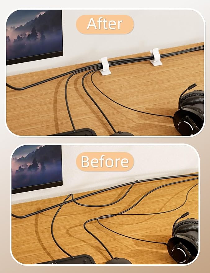 Viaky White Adhesive Cord Clips, 30Pcs Cable Clamps Adjustable Wire Holder | Reusable Nylon Electric Cord Organizer for Car Home Office Desk Wall Nightstand Cable Clips for Cable Width 0.6''(15.4mm)