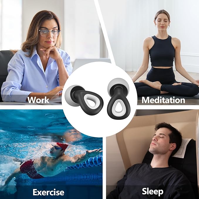 Ear Plugs for Sleeping Noise Cancelling - Black Reusable Earplugs for 24dB Noise Reduction Snoring Concerts Sleep Deep Focus Work Travel Study, Silicone Flexible Hearing Protection Ear Plugs +3Tips