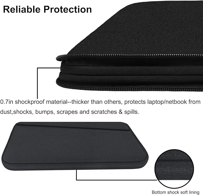 Laptop Sleeve 15.6 inch, Durable Computer Carrying Bag Protective Case Briefcase Handbag with Front Pocket, Slim Laptop Cover for 15-16 Inch HP, Dell, Lenovo, Asus, Notebook, Black