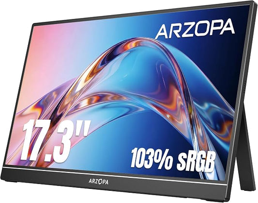 ARZOPA 17.3" Portable Monitor, 1080P FHD 103% sRGB IPS Gaming Monitor Laptop Monitor with Built-in Kickstand HDMI USB C External Screen for PC Mac Phone Xbox PS5 - A1M