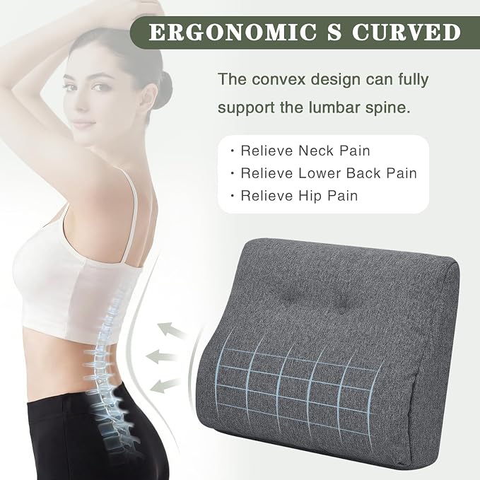 baibu Lumbar Support Pillow for Recliner, Large Memory Foam Dual-Layer Patent Design Back Support Cushion for Sofa & Gaming Chair, Ergonomic Lumbar Pillow with Machine Washable Cover, Dark Grey, 1P