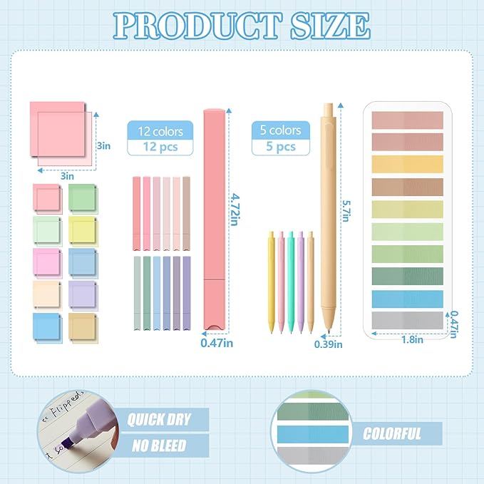 Jutom 38 Pcs Bible Journaling Study Kit for Women, Book Annotation Supplies with Highlighters Pens, Tabs, Sticky Notes, Markers for Christian Office Bible Study Supplies(Pastel Color,Square)