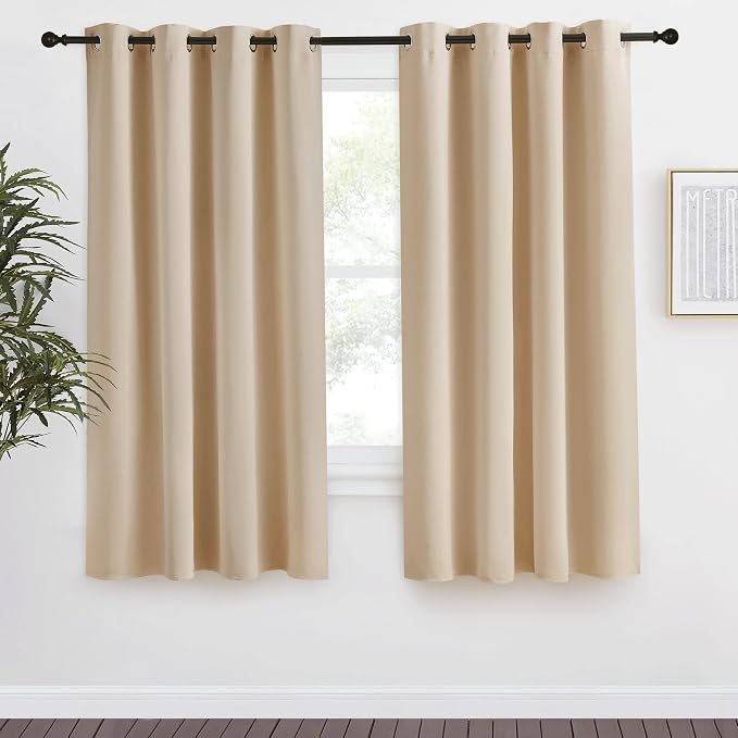 NICETOWN Room Darkening Biscotti Beige Curtain, 55x68 inches, 1 Piece, Modern Design Light Reducing & Privacy Protection Short Window Drape/Drapery for Kid's Room