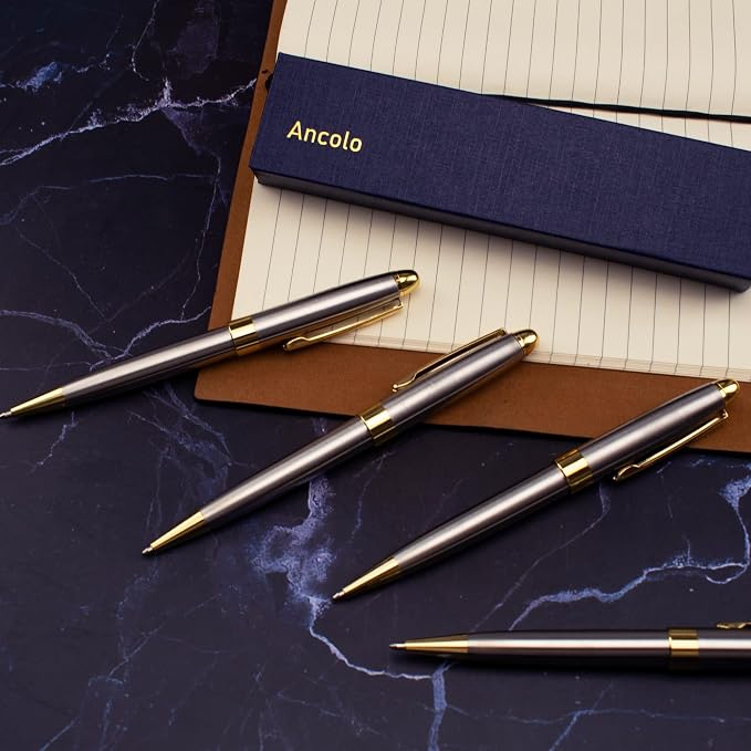 Ancolo Personalized Luxury Ballpoint Pen Writing Set-Stainless Steel Fancy pens Custom with Your Name or Message, Perfect for Students/Teacher/Manager/Lawyer/Professor 5PCS/Pack