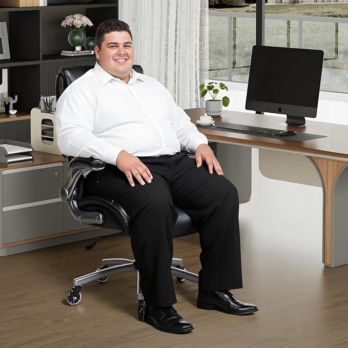 MALOL Ergonomic High-Back PU Leather Executive Office Chairs, Heavy Duty Home Computer Chair with Lumbar Support and Flip-Up Arms, 300lbs, Black