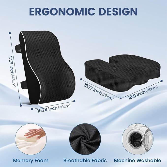 Memory Foam Seat Cushion for Office Chair and Car Seat | Sciatica & Hip & Coccyx Pain Relief Desk Chair Cushion for Long Sitting Office Workers, Car Drivers, Wheelchair, Home