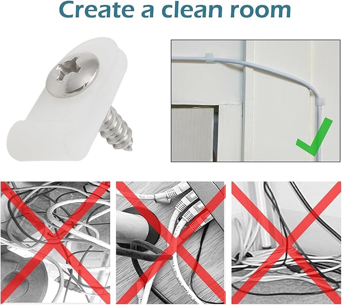 100 Pcs 1/8 Inch White Nylon Cable Clip Wire Clamp | R-type Screw Mounting, 3.3mm, Wire Management, Stainless Steel Screws Included