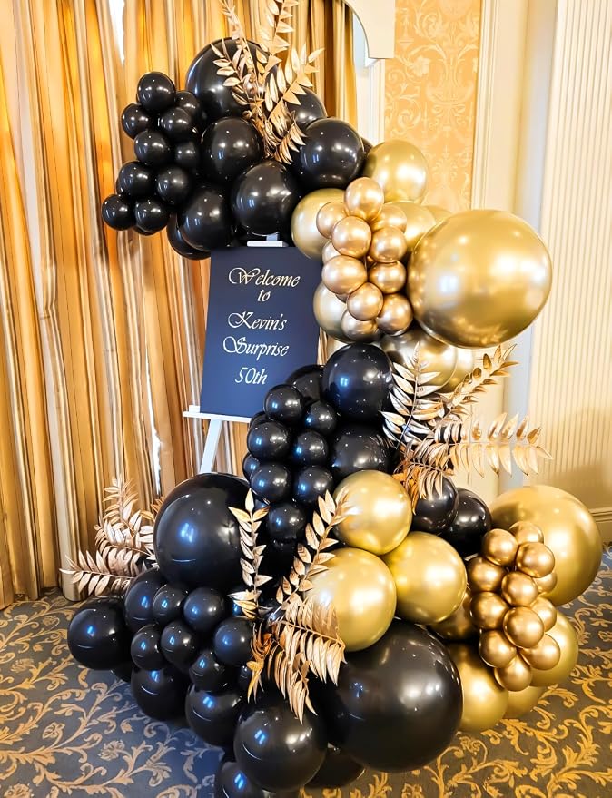 Black and Gold Balloon Arch Garland Kit, 129 Pcs Father's Day Balloons, 18/12/10/5 In Black Gold Confetti Balloons, Fathers Day Balloon Arch Kit for Father Day, Birthday, Grad, Retirement, Anniversary