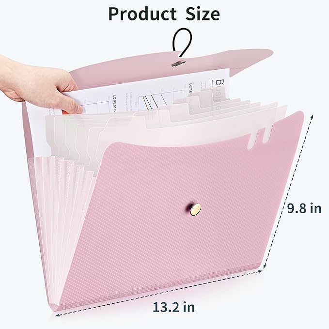 JARLINK 7 Pockets Expanding File Folder, A4 Accordion File Folders with 12 Labels, Cute Paper Organizer, Portable Document Organizer for College School Office Supplies, Macaron Blue & Macaron Pink
