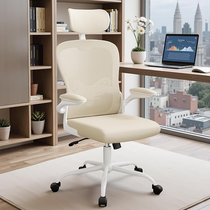 Furmax Ergonomic Office Chair Executive High Back Computer Desk Chair with 3D Adjustable Headrest, Adjustable Lumbar Support Armrests for Home Office (Light Beige)