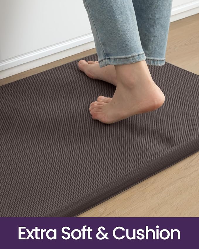 DEXI Kitchen Mat Cushioned Anti Fatigue, Extra Thick Comfort Standing Floor Mats Waterproof, Memory Foam Antifatigue Runner Rug for Desk Office, Sink, Laundry, 39x20, Brown