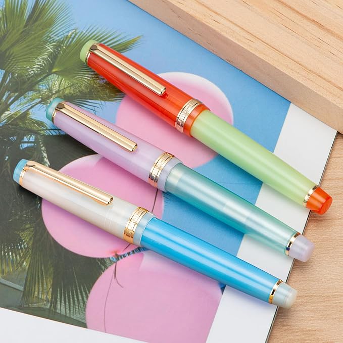 3 Piece Jinhao 82 Fountain Pen Elegant Mixed Macaron Fine Point Gold Trim Pen with Converter Set