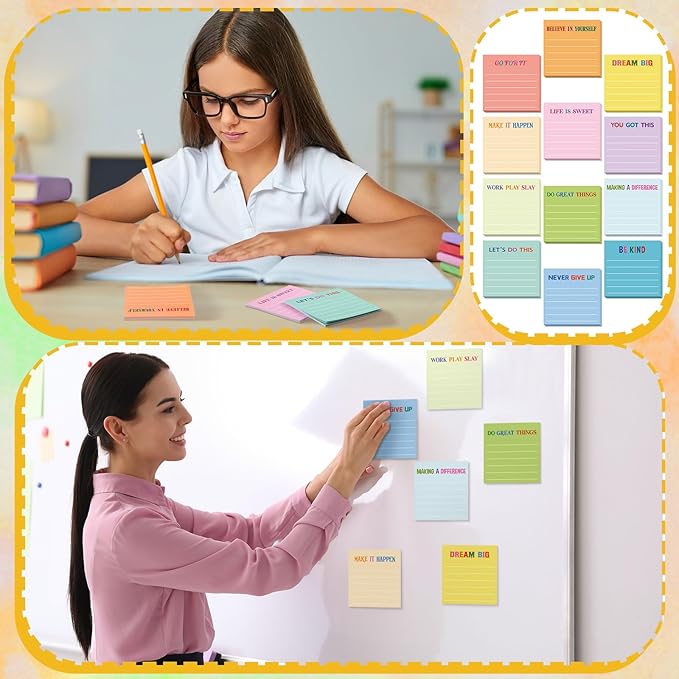 Yinder 24 Pcs Inspirational Sticky Notes Thank You Gift Motivational Sticky Note Pad Employee Appreciation Gift Bulk for Staff Coworker Teacher Nurse Office Groups 3 x 3'' (Motivational,Light Color)