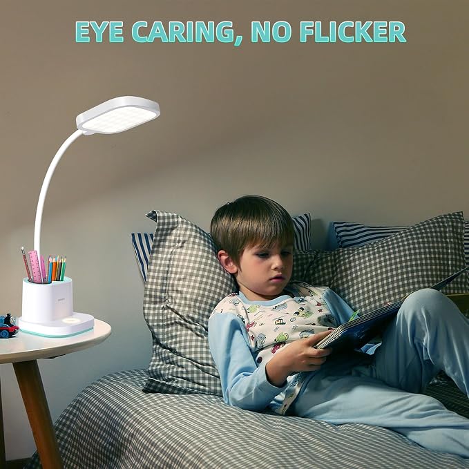 LED Desk Lamp for Home Office Bedroom, Dimmable Reading Light | Touch Dimmable Small Table Lights with USB Charging Port, Eye-Caring, Flexible Gooseneck, Room College Dorm Essentials