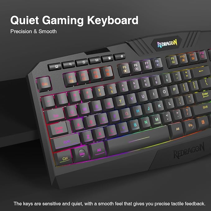 Redragon K503 Wireless Gaming Keyboard, 3-Mode (2.4G/BT/USB), RGB LED Backlit, Multimedia Keys, Fully Programmable Silent Membrane Keyboard with Wrist Rest for Windows PC Games (Black)