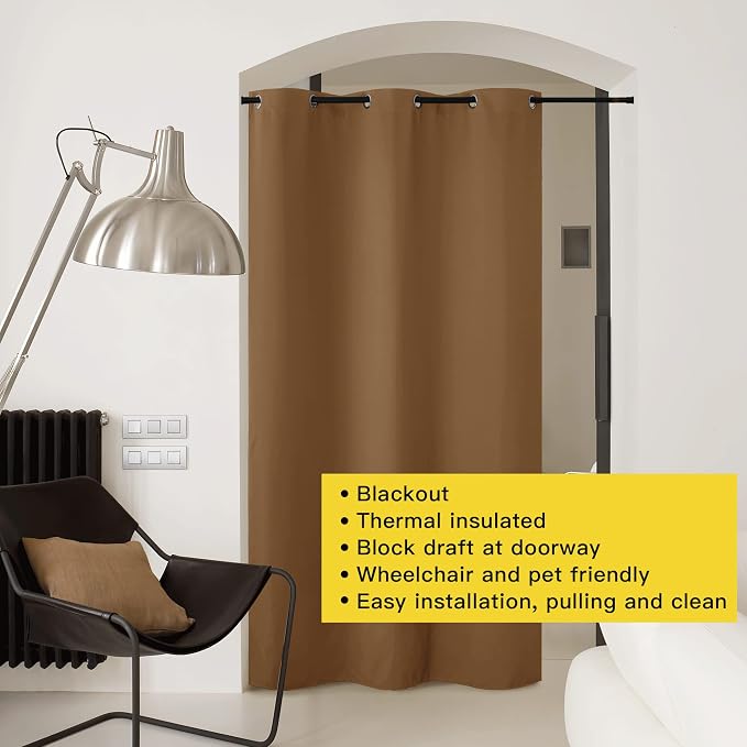 NICETOWN Door Curtain for Doorway Privacy, Curtains 132" Length, Room Divider Curtain Cover, Blackout Temporary Insulated Closet Curtain for Bedroom Closet (Gold Brown, 1 Panel, 11ft Tall x 5ft Wide)