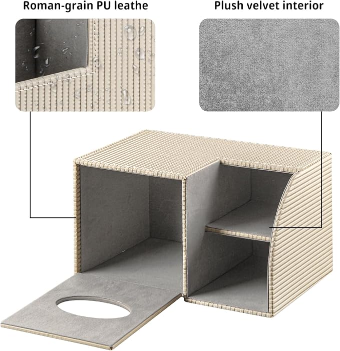 Square Tissue Box Cover with Storage, PU Leather Facial Cube Tissue Holder | TV Remote Control Holder, Desk Accessories Nightstand Organizer, Modern Table Caddy for Bathroom, Bedroom, Home, Office Decor