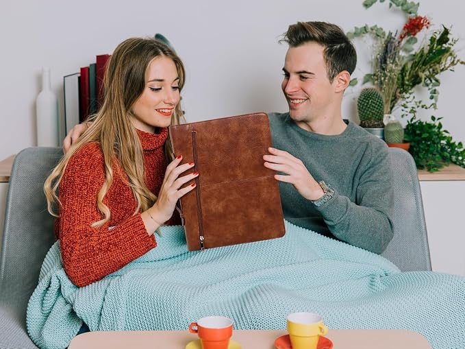 AZXCG Personalized Leather Portfolio,Free Engraved Name,Padfolio for Women Organizer with Zippered, A4 Notepad Holder, Portfolio with Handle,Business Portfolio with A4 Writing Pad,Gift for Men&Women