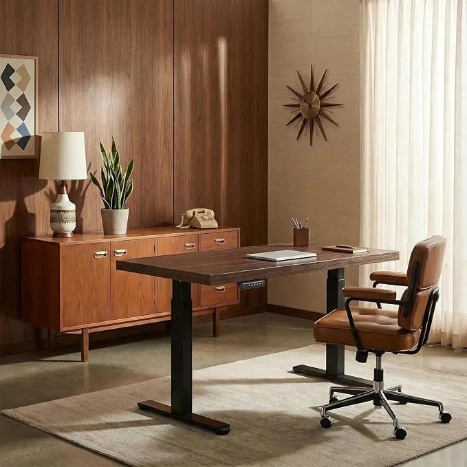 ErGear Electric Standing Desk, 48 Inch Adjustable Height Sit Stand Up Desk with 1.18" Thickness Whole-Piece Desktop, Computer Office Desk for Home Office, Black Walnut