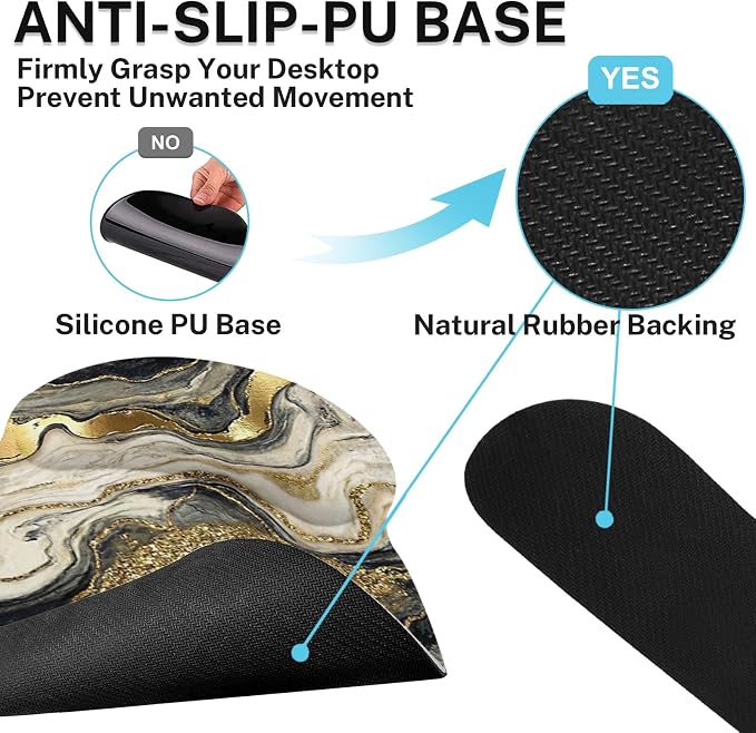 Britimes Marble Abstract Black Gold Glitter Ergonomic Mouse Pad Set with Wrist Rest Non-Slip Rubber Base Wrist Cushion Support and Coasters Mousepad with Wrist Support for Computer Keyboard and Desk