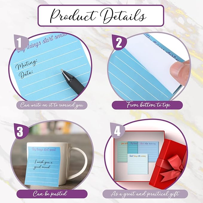 Yinder 24 Pcs Inspirational Sticky Notes Thank You Gift Motivational Sticky Note Pad Employee Appreciation Gift Bulk for Staff Coworker Teacher Nurse Office Groups 3 x 3'' (Inspirational,Light Color)