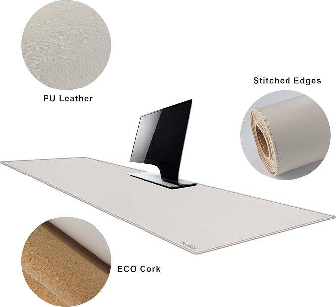 MAIDERN Cork & Leather Desk Mat, 63' x 23.6', Dual Sided Pad Protector for Gaming and Home Office (Cream)