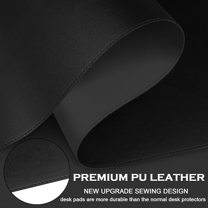 Dual-Sided Desk Mat, Large Desk Pad, Waterproof Smooth PU Leather Desk Blotter Protector Mouse Pad, Desk Organizers, Office/Home Table Decor for Reading and Writing (Black+Black, 47.2''×23.6'')