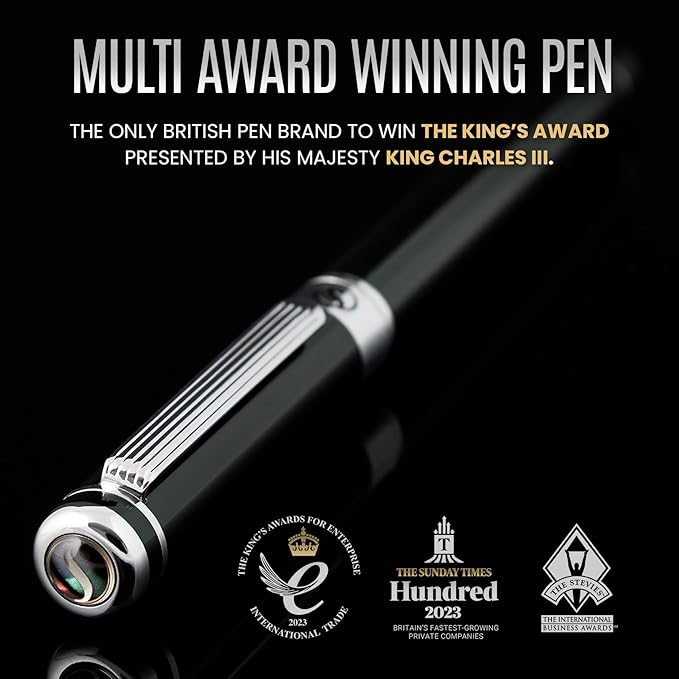 Scriveiner Black Green Rollerball Pen - Stunning Luxury Pen, Chrome Finish bundle with Rollerball Refill Black Fine - 4 Rollerball Refills in one box