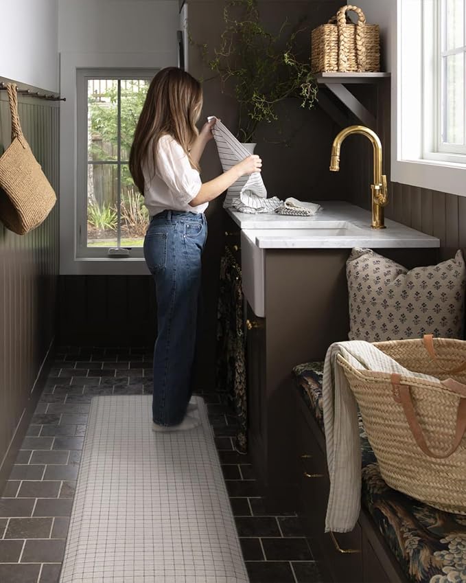 House of Noa Nama Standing Mat – Anti-Fatigue Cushioned Kitchen Mats for Floor | Ergonomic Bounce-Back Foam Kitchen Mats | Anti-Fatigue Mats for Kitchen & Standing | Axel Pewter | 22" x 54"