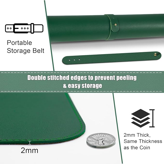 Large Desk Pad 35.4" x 17", Non-Slip Desk Mat with PU Leather & Natural Cork, Waterproof Writing Desk Natural Cork, Computer Mat Desk Protector for Office Home, Dark Green