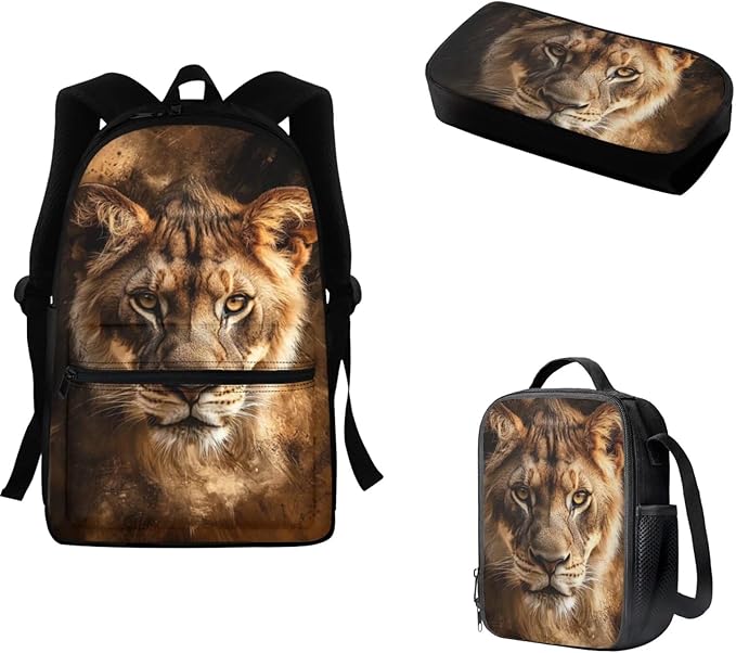 3D Leopard Printed Backpack for Boys 8-12 Cool School Backpack Set with Lunch Box and Pencil Bag Kids Large Capacity Bookbag Set Back to School Supplies