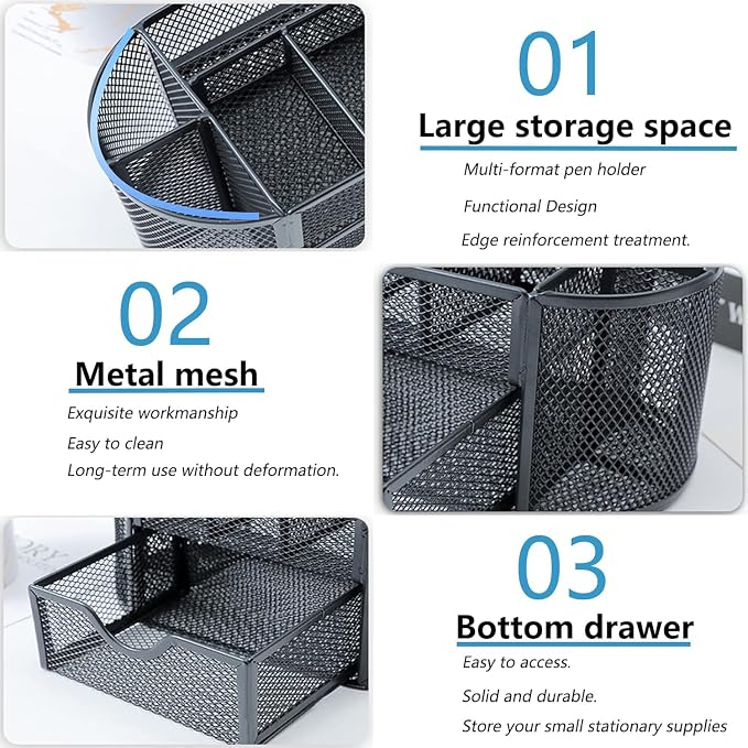 Mesh Desk Organizer, Basics Pen Holder and Desk Organizer with Compartments, Desk Accessories & Workspace Organizers for Office School Home Supplies Teacher Students