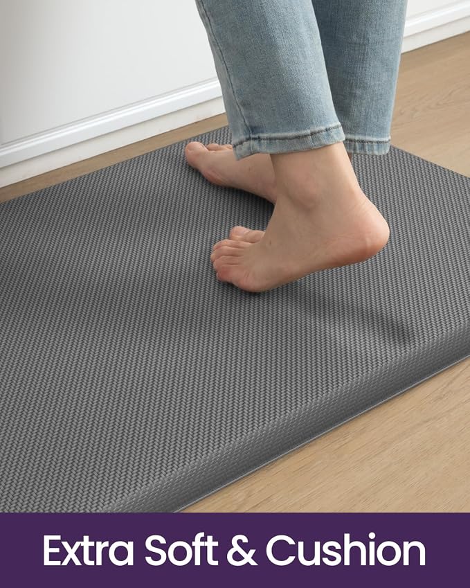 DEXI Kitchen Mat Cushioned Anti Fatigue, Extra Thick Comfort Standing Floor Mats Waterproof, Memory Foam Antifatigue Runner Rug for Desk Office, Sink, Laundry, 48x20, Grey
