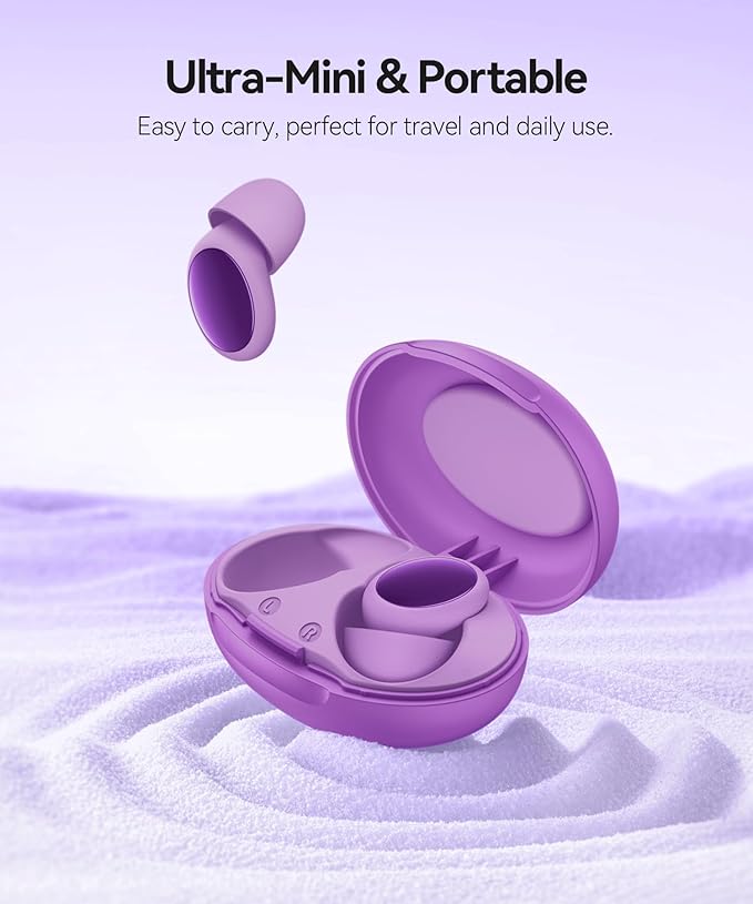 45dB Ear Plugs for Sleeping Noise Cancelling Ear Plugs for Noise Reduction & Snoring, Concerts, Earplugs for Sleep,Sider Sleepers Airplane, Silicone Earplugs Reusable Concert Ear Plug Case Pale Violet