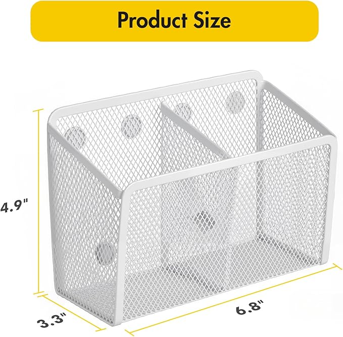 BEYGORM Magnetic Dry Erase Marker Holder for Whiteboard, Mesh Pen & Pencil Holder for Refrigerator, Strong Magnetic Basket for School Locker, Office & Classroom Organizer (White, 1-Pack)