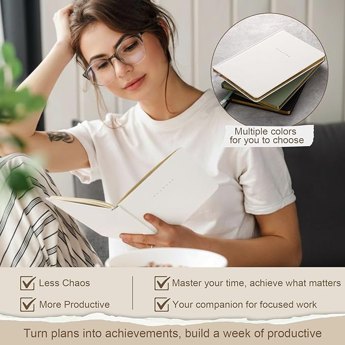 Productivity 3-month Planner Undated Daily Weekly Monthly Planner with Hardcover, Setting Guided Journal for Time Management, Habit Tracking, Self Care & Organization(White)