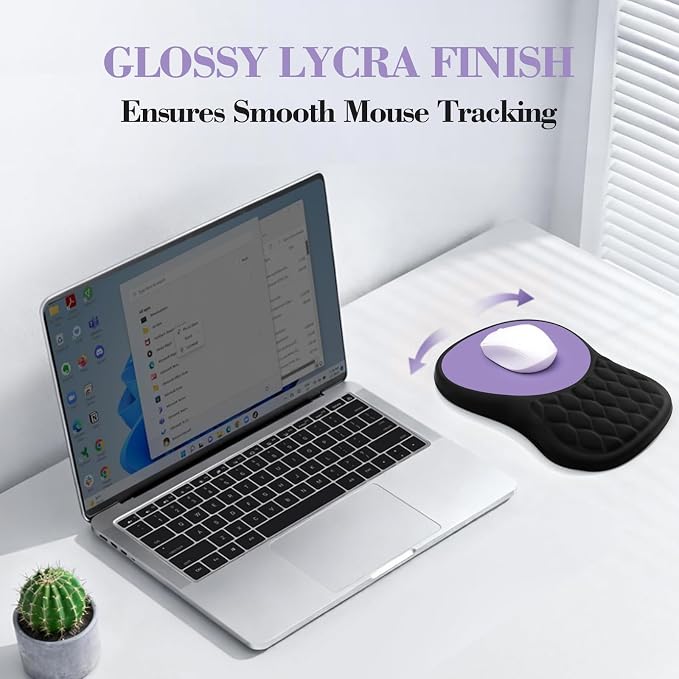 Ergonomic Mouse Pad with Wrist Rest, Memory Foam Mousepad with Wrist Support and Non-Slip PU Base for Pain Relief, Massage Bulge Mouse Mat for Office, Home, Computer Desk (Black + Purple)