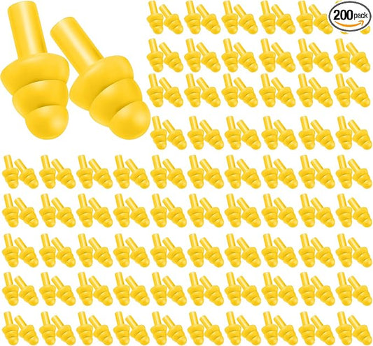 TrelaCo 200 Pairs Silicone Ear Plugs Bulk, Nrr 32db Reusable Waterproof Soft Ear Plugs for Sleeping Noise Swimming Hearing Protection Earplugs Shooting Construction Hunting Music Concerts (Yellow)