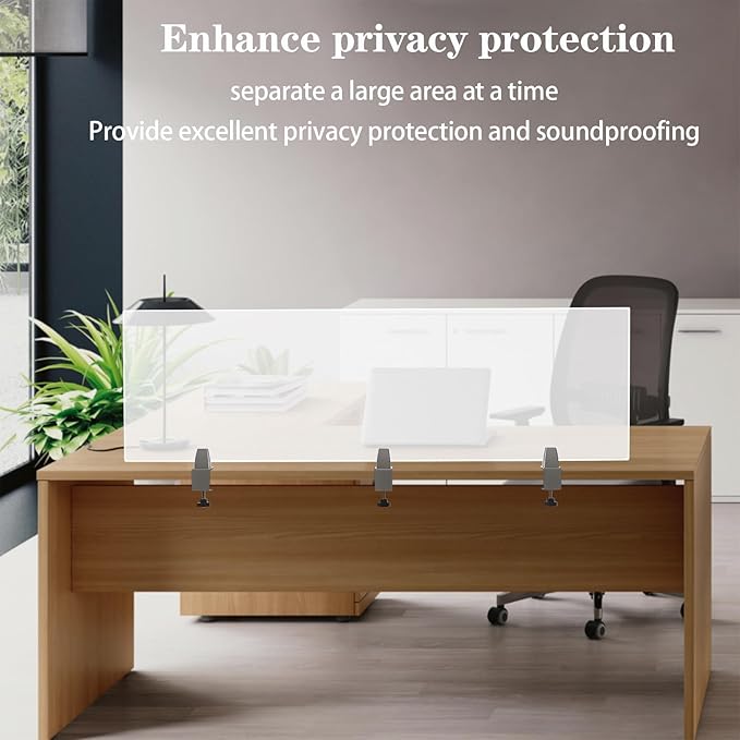 Acrylic Free Standing Screen, 60”W x 18”H Desk Divider Sound Absorbing Cubicle Desk Divider, Desk Privacy Panel and Privacy Shields for Student Desks, 3C-type clamps, on Desk Partition, Frosted