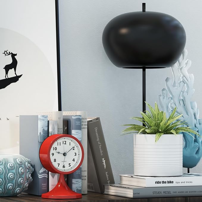 AYRELY® 3" Analog Alarm Clock, Retro Small Clock, Desk Clock for Bathroom | Cute Battery Operated Table Clock with Silent Movement and Light for Bedroom, Bedside, Living Room Decor and Shelf (Rose Red)