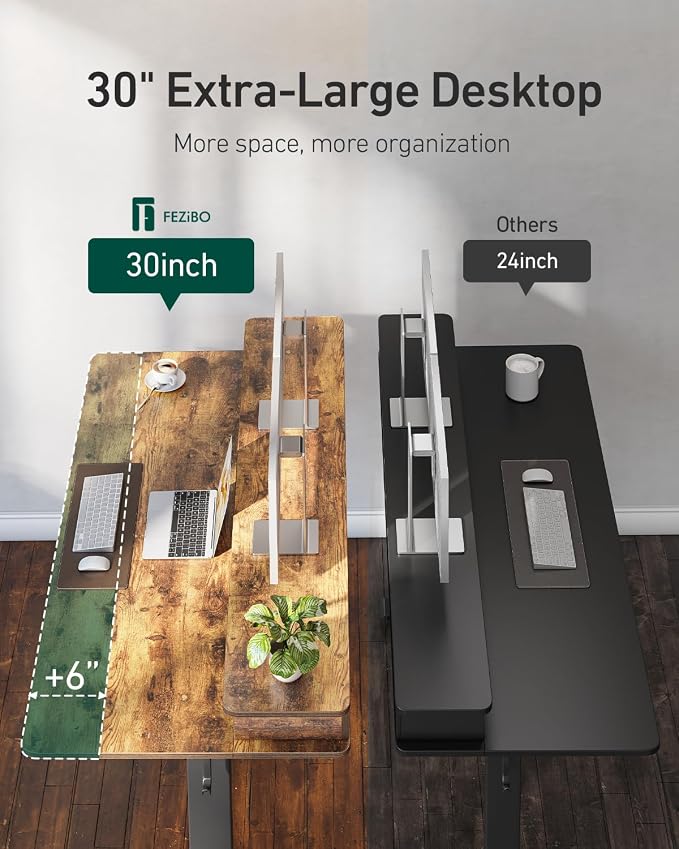 CubiCubi 60" x 30" Standing Desk with Drawers, Height Adjustable Electric Workstation, Computer Sit Stand Up Table with Large Storage Shelf 4 Drawers and 2 Hooks, Rustic Brown