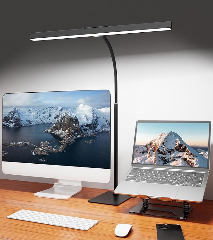 Desk Lamp for Home Office with Base, Eye-Caring Desk Light with Adjustable Gooseneck, 12W USB Adapter Touch Control 5 Dimmable Brightness & Color Tall Lamp for Work, Computer, Study, Task