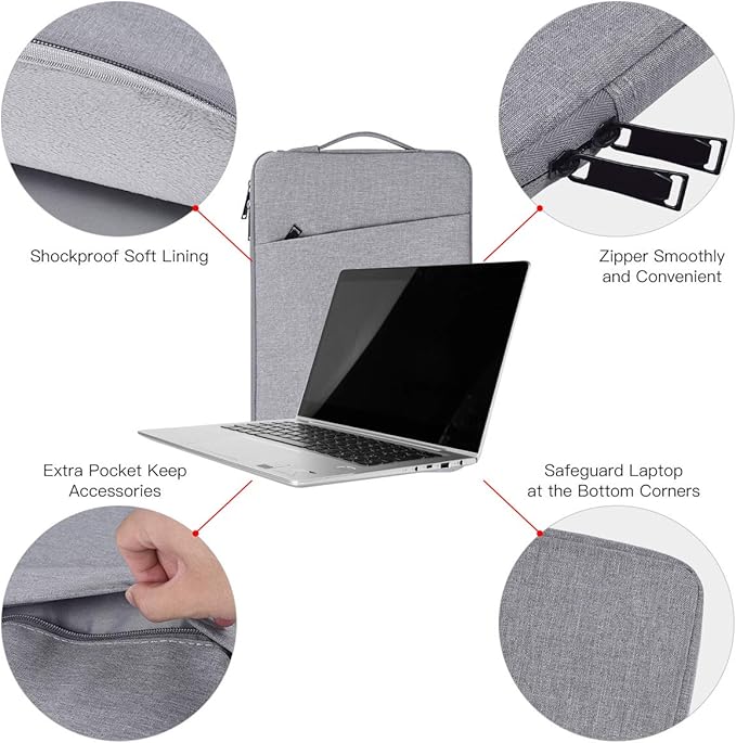 14 inch Laptop Case Sleeve for HP Omnibook 14/ Stream 14/ Chromebook/Elitebook, Lenovo Yoga/IdeaPad, Dell Inspiron Carrying Bag, Light Grey