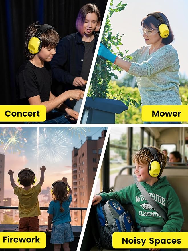 Dr.meter Ear Protection for Kid: EM100 SNR27.4 Kids Noise Cancelling Headphones with Adjustable Headband - Kid Hearing Protection for Monster Truck Mowing Demo Derby and Concert - Yellow