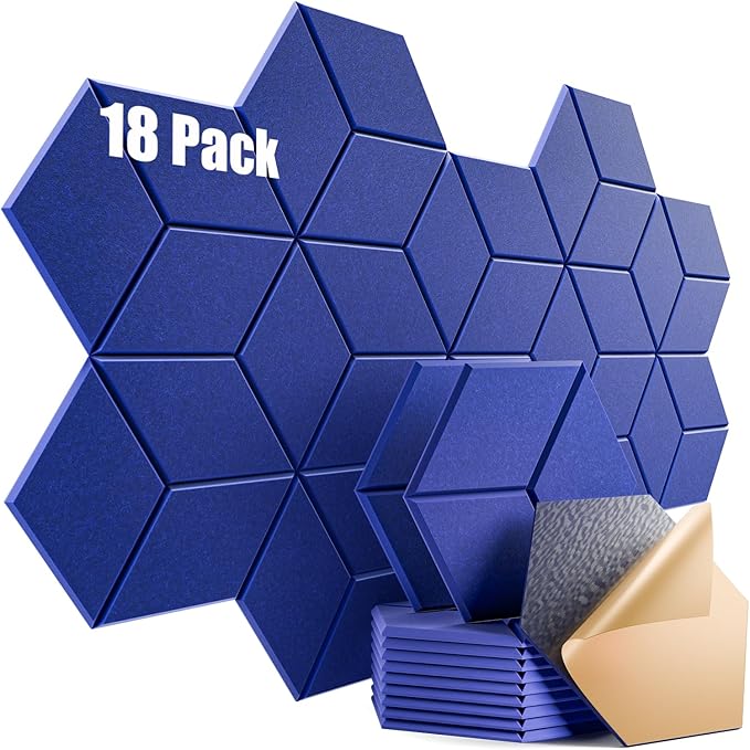 18 Pack Self-Adhesive Acoustic Panels 12" X 10" X 0.4" -Sound Proof Foam Panels for Wall with High Density, Y-Lined Design, Flame Resistant, Absorb Noise and Eliminate Echoe(Telecom Blue)