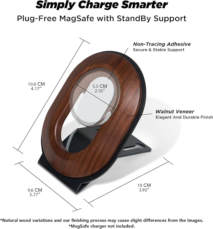 Moodular Phone Stand Add-On for MagSafe & Rails, Do Not Use Alone | Accessory Only, Charger Not Included, Ergonomic Viewing Angle, Flexible Positioning, Wood & Steel Design, Black, MSA-MS