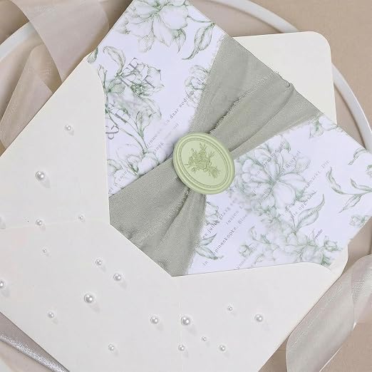 UNIQOOO Wax Seal Stickers - Vintage Photo Frame Floral Bouquet Wedding Invitation Envelope Seal Stickers, 50 Pcs Self-Adhesive Sage Green Stickers, Perfect for Invitation, Gift Wrapping, Party
