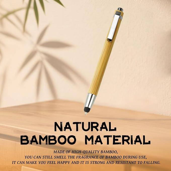 YUNCHUN 100PCS Bamboo Pens Bulk, Wooden Pens with 2-in-1 Stylus Tip, Pen Set for Employee Appreciation Gifts, Click Ballpoint Pen for Writing, Medium Point and Black Ink