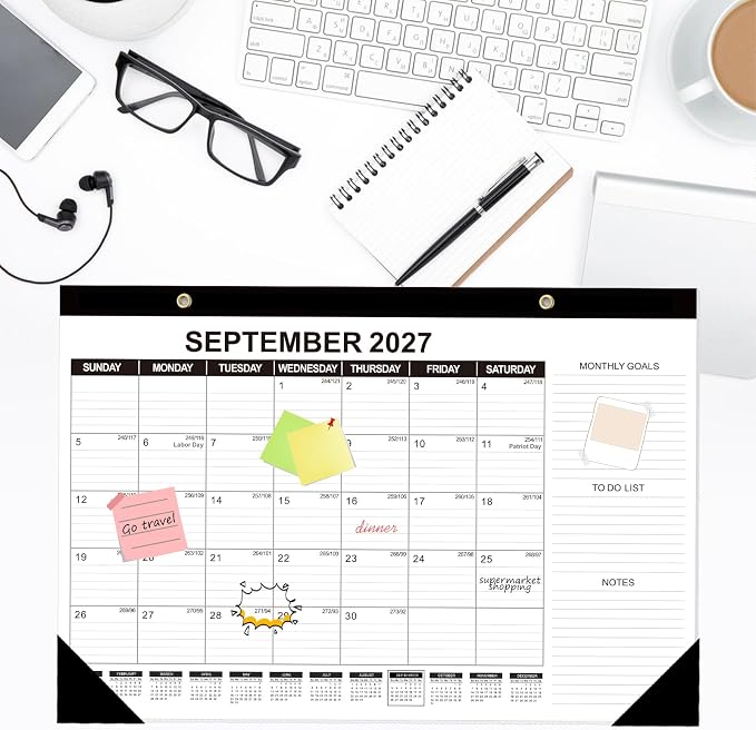 GuassLee Desk Calendar 2026, 3 Packs, 19 Months Calendar 17" × 11.5" Desk Calendar from Jun. 2026 to Dec. 2027 with Julian Date, To-do List, Notes, Monthly Goals, for Home School Office